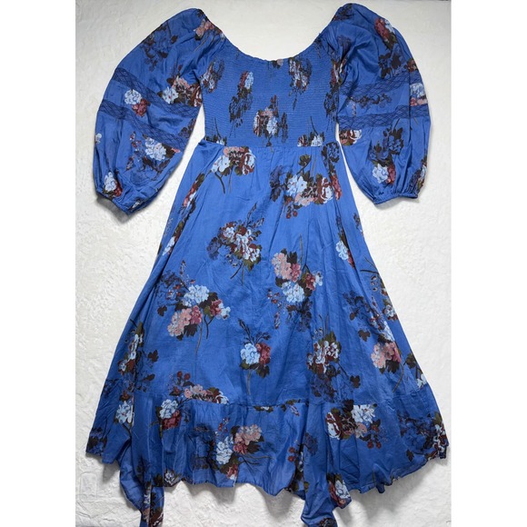 Free People Dresses & Skirts - Free‎ People Women's Blue Flowy Floral Morning Glory Smocked Maxi Dress Size M